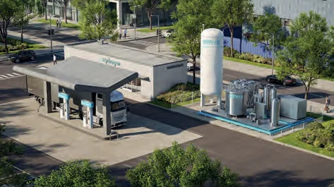An example of a zero-loss LH₂ system, including refrigerated controlled storage for a hydrogen refueling station.